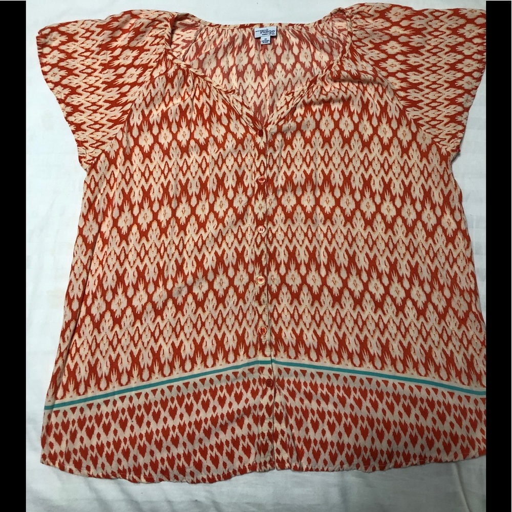 Indigo Cap Sleeve Button Down Blouse